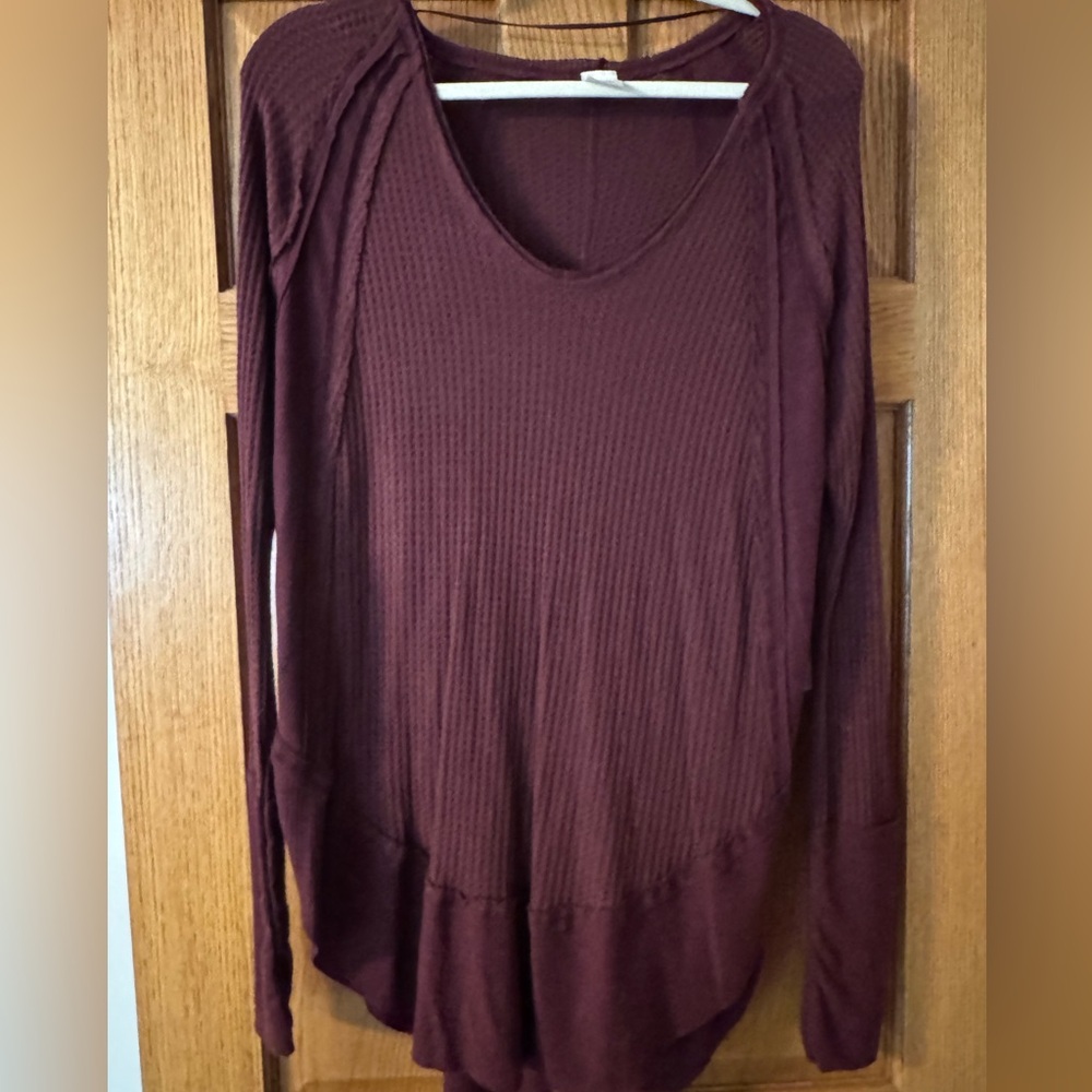We The Free Ribbed Long Sleeve Scoop Neck Top - plumberry